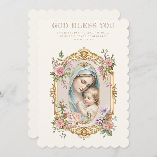 Catholic Mary and Jesus Floral Scripture (Front/Back)