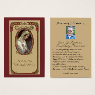 Catholic Mary Funeral Memorial Prayer Holy Card