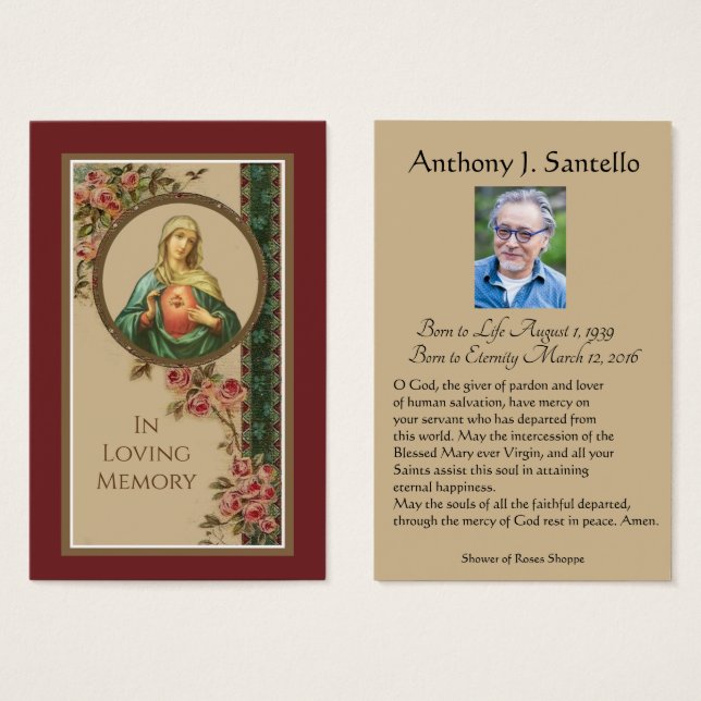 Catholic Mary Funeral Memorial Prayer Holy Card (Front & Back)
