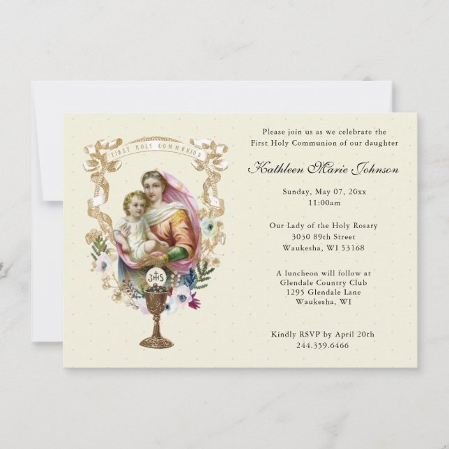 Catholic Mary Jesus First Communion Invitations (Front)