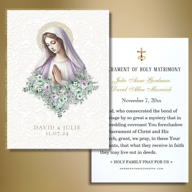Catholic Mary lavender Floral Wedding Prayer Cards (Creator Uploaded)