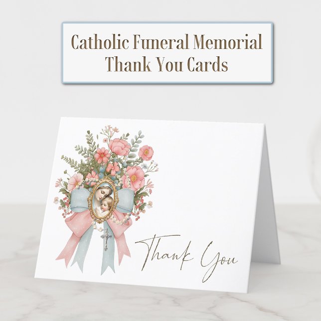 Catholic Mary Rosary Funeral Condolence Sympathy Thank You Card (Creator Uploaded)
