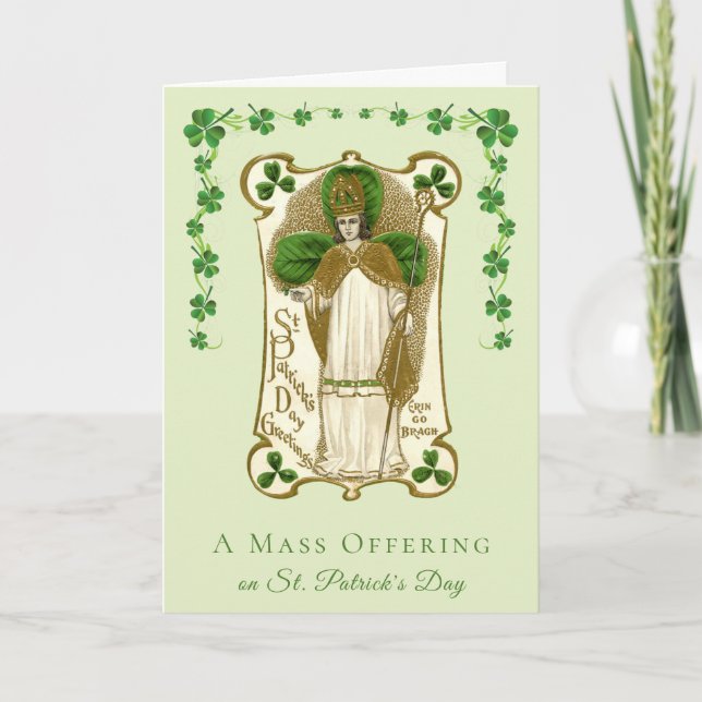Catholic Mass Offering St. Patrick's Day Shamrocks Card (Front)