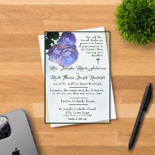 Catholic Misty Mauve and Green Wedding Invitation