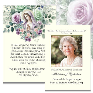 Catholic Mother Mary Funeral Memorial Prayer Card