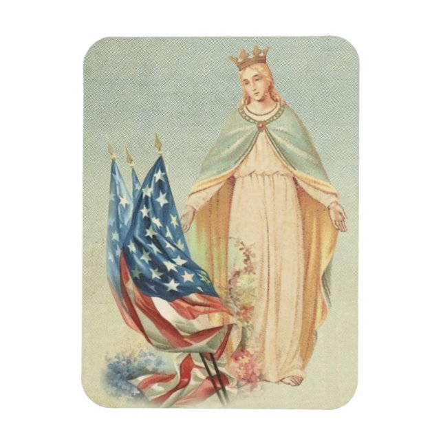 Catholic Mother Mary USA Flag Religious Magnet (Vertical)