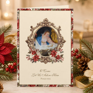 Catholic Nativity Blessed Mother and Jesus Floral Holiday Card
