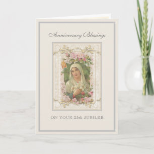 Catholic Nun Anniversary Virgin Mary Floral Card