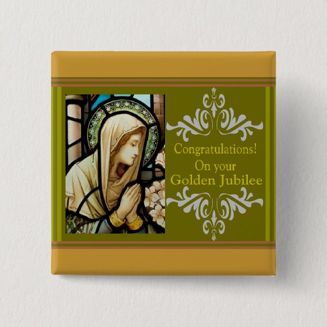 Catholic Nun "Golden Jubilee" Cards & Gifts 15 Cm Square Badge (Front)