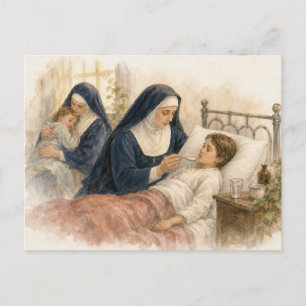Catholic Nun Nursing a Sick Child Postcard