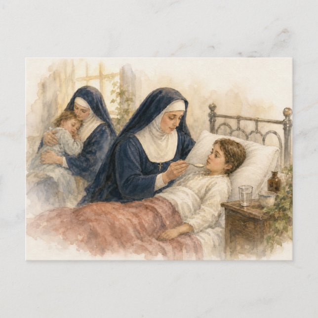 Catholic Nun Nursing a Sick Child Postcard (Front)