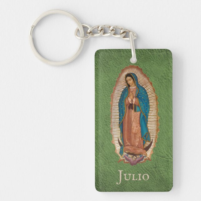 Catholic Our Lady of Guadalupe Mexico Green & Gold Key Ring (Front)
