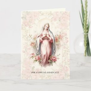 Catholic Our Lady Seat of Wisdom Pink Floral Card