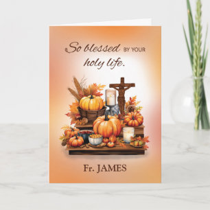 Catholic Pastor Thanksgiving with Crucifix Pumpkin Card