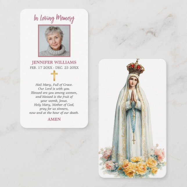 Catholic Prayer Card Our Lady of Fatima  (Front/Back)
