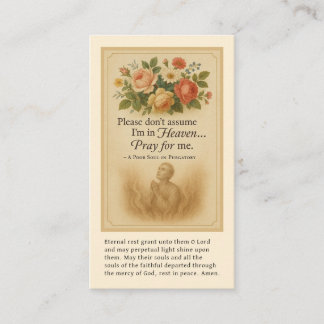 Catholic prayer for Souls in Purgatory Funeral   Place Card