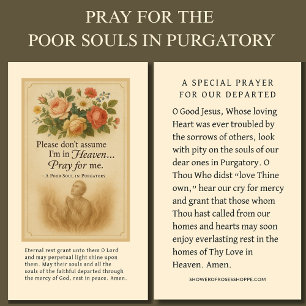 Catholic prayer for Souls in Purgatory Funeral   Place Card