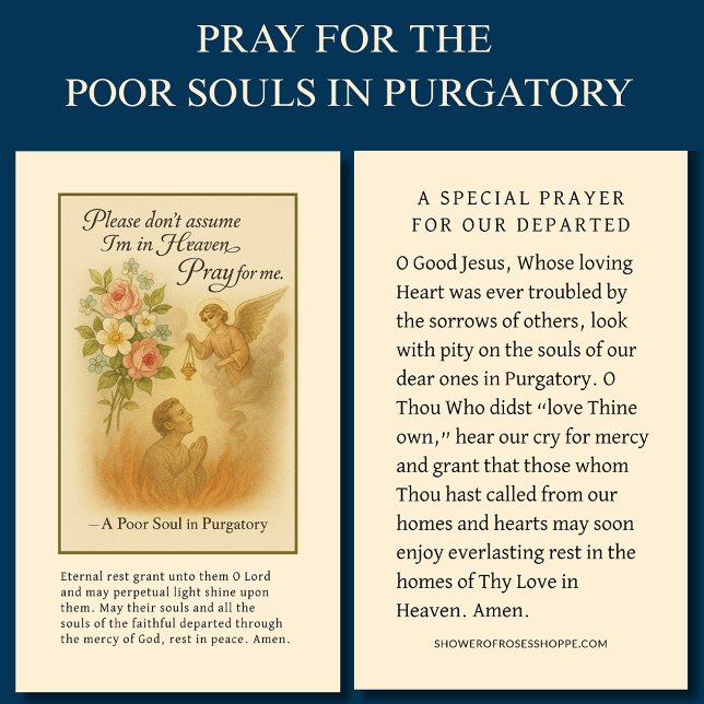 Catholic prayer for Souls in Purgatory Funeral   Place Card (Creator Uploaded)