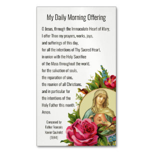 Catholic Prayer Morning Offering Virgin Mary Jesus Magnetic Business Card
