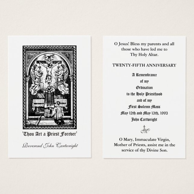 CATHOLIC PRIEST ANNIVERSARY ORDINATION HOLY CARDS (Front & Back)