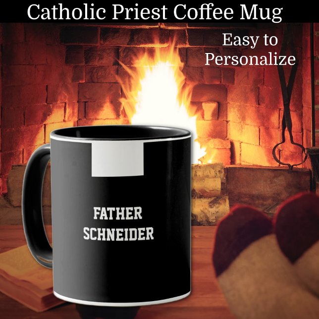 Catholic Priest Black Clergy Collar Religious Mug (Catholic Priest Clergy Coffee Mug with Roman Collar - Easy to personalize)