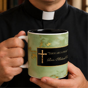 Catholic Priest Crucifix Marble Scripture Quote Two-Tone Coffee Mug