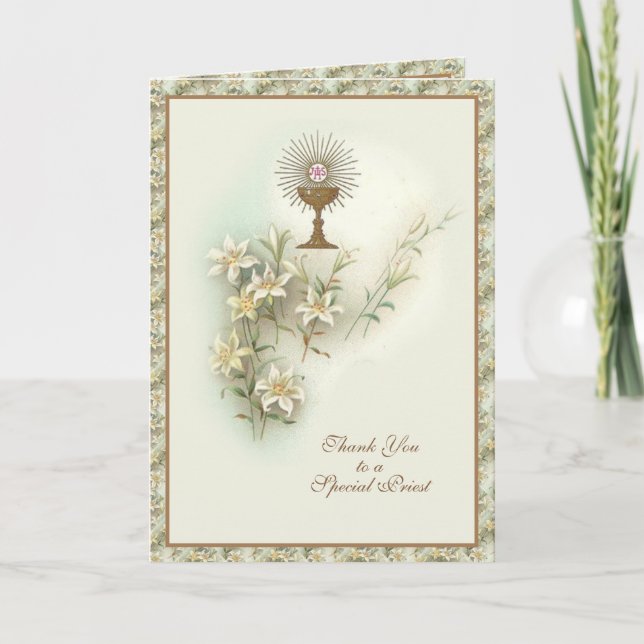 Catholic Priest First Holy Communion Thank You  Holiday Card (Front)