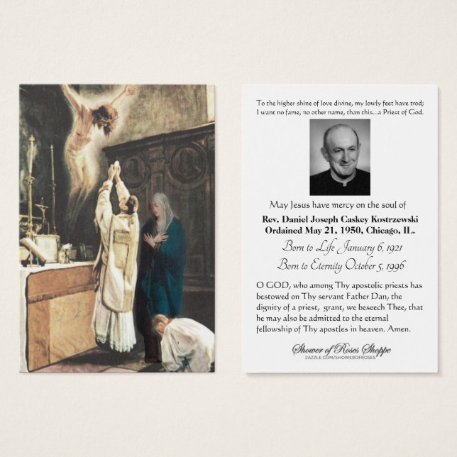 Catholic Priest  Funeral Memorial Holy Card - (Front & Back)