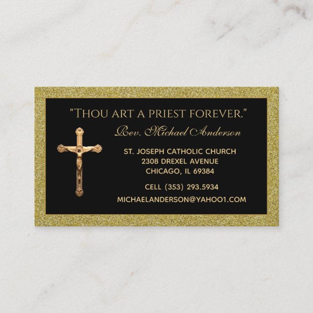 Catholic Priest Gold Crucifix  Scripture Quote Business Card (Front)