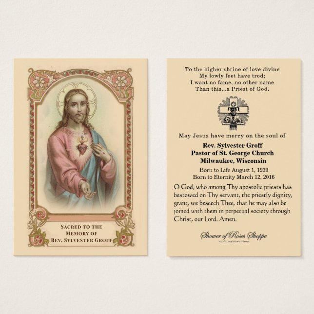 Catholic Priest Jesus Funeral Memorial Holy Card (Front & Back)