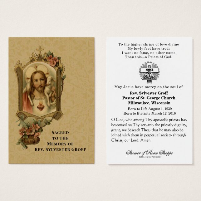 Catholic Priest Jesus Funeral Memorial Holy Card (Front & Back)