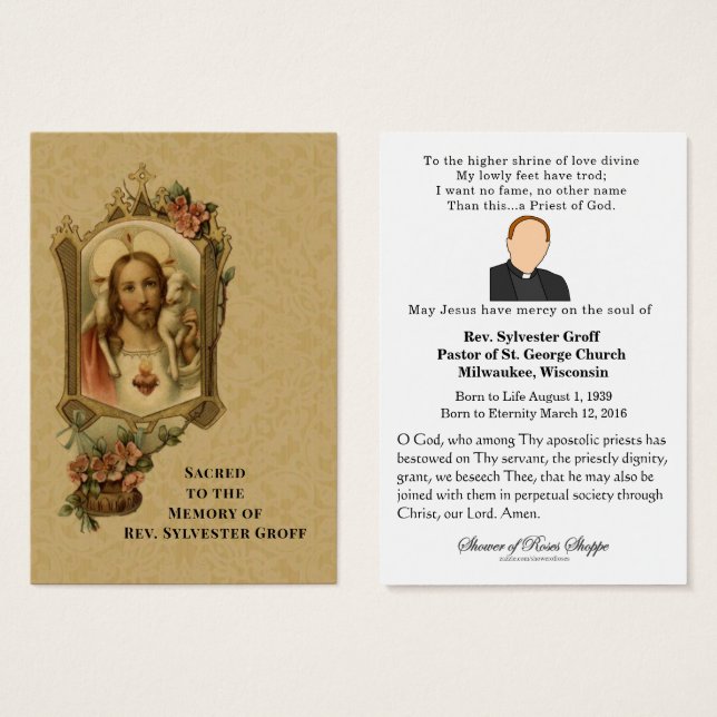 Catholic Priest Jesus Funeral Memorial Holy Card (Front & Back)