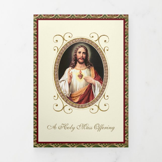 Catholic Priest  Mass Offering Sacred Heart Mary Tri-Fold Card (Cover)