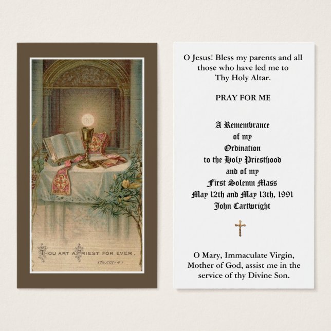 CATHOLIC PRIEST ORDINATION ALTAR, HOST, HOLY CARDS (Front & Back)