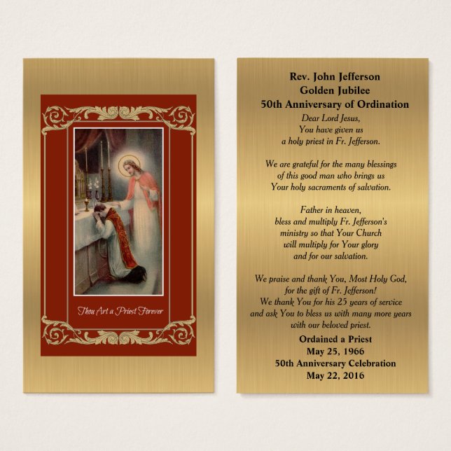 CATHOLIC PRIEST ORDINATION ANIVERSARY PRAYER CARD (Front & Back)