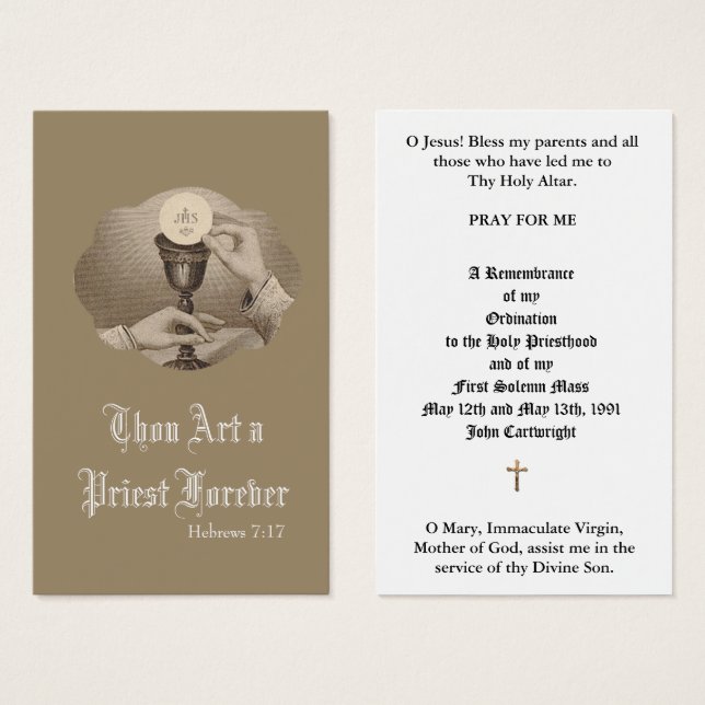 CATHOLIC PRIEST ORDINATION ANNIVERSARY HOLY CARDS (Front & Back)