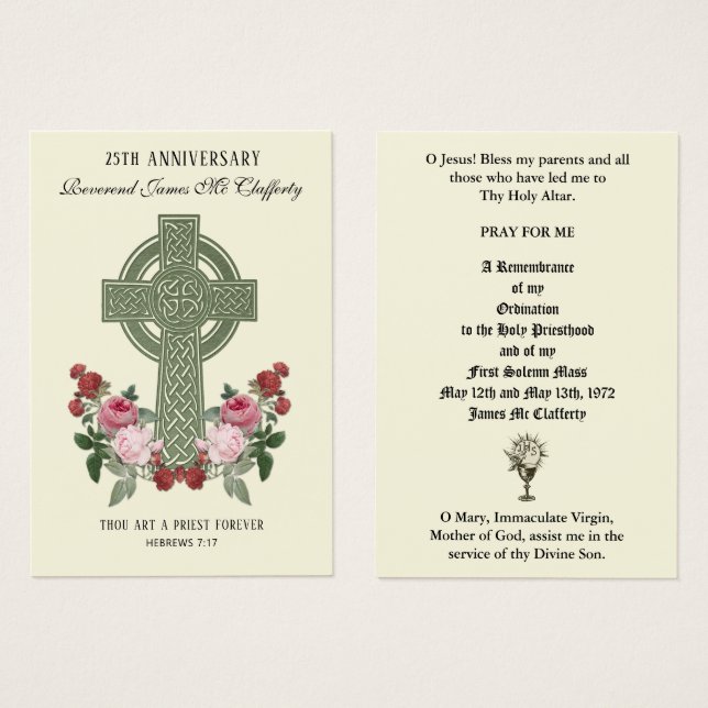 CATHOLIC PRIEST ORDINATION  ANNIVERSARY HOLY CARDS (Front & Back)