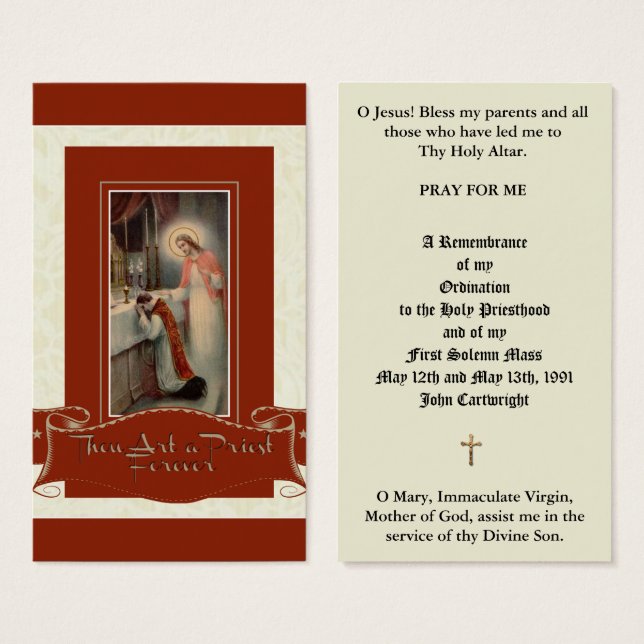 CATHOLIC PRIEST ORDINATION ANNIVERSARY HOLY CARDS (Front & Back)