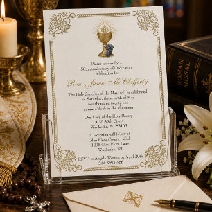 Catholic Priest Ordination Gold Anniversary Invitation