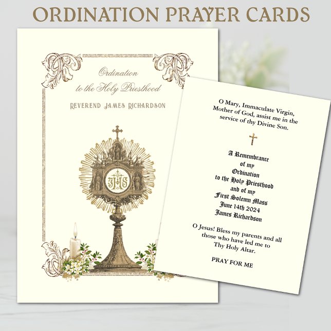 CATHOLIC PRIEST ORDINATION HOLY CARDS (Easy to personalize Catholic Priest Ordination Prayer Cards)