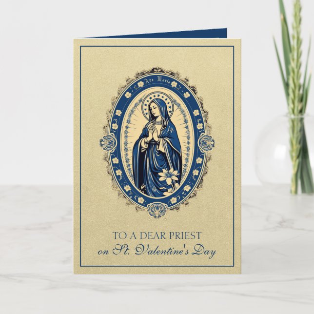 Catholic Priest Valentines Day Virgin Mary  Holiday Card (Front)