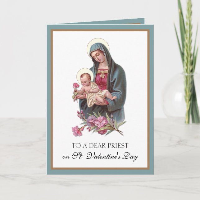 Catholic Priest Valentines Day Virgin Mary Jesus  Holiday Card (Front)