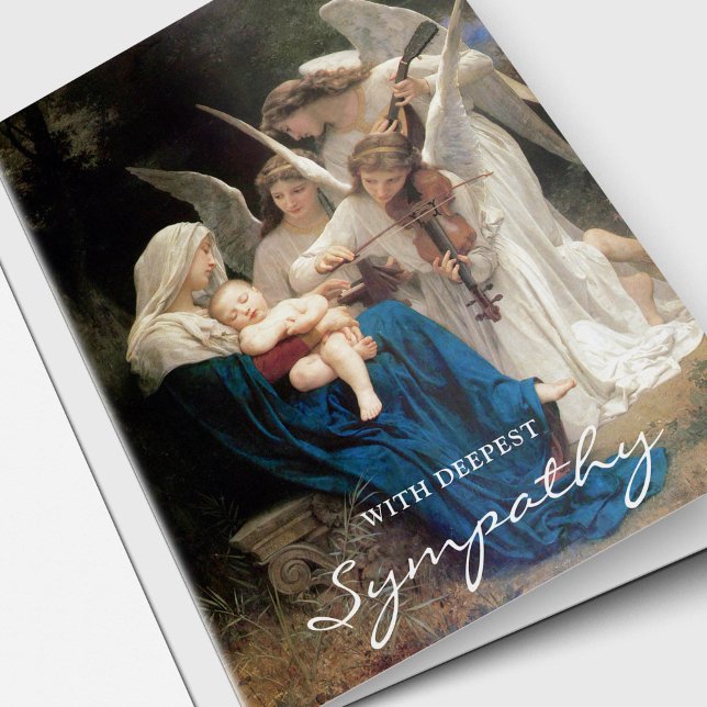 Catholic Religious Angels Sympathy Funeral Card (Religious Catholic Sympathy Mary, baby Jesus and the Angels funeral thank you cards)