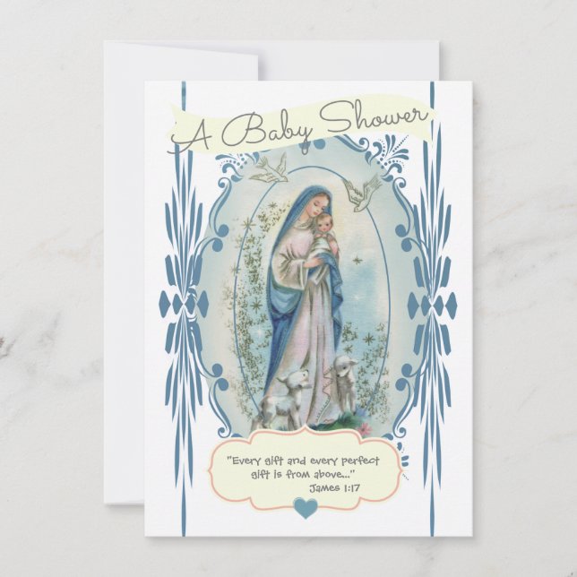 Catholic Religious Baby Shower New Mum Vintage Invitation (Front)