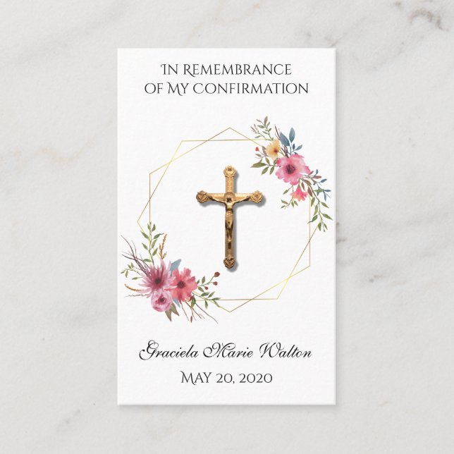 Catholic Religious Confirmation Remembrance Cross Business Card (Front)