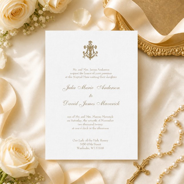 Catholic Religious Gold Mary Wedding Invitation (Creator Uploaded)