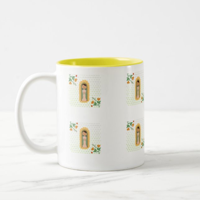 Catholic Religious Mug, Virgen de Guadalupe Two-Tone Coffee Mug (Left)