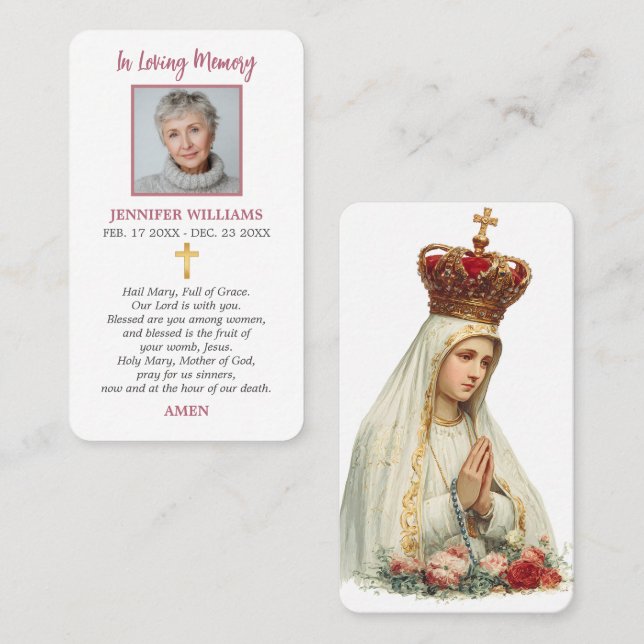 Catholic Religious Prayer Card Our Lady of Fatima (Front/Back)