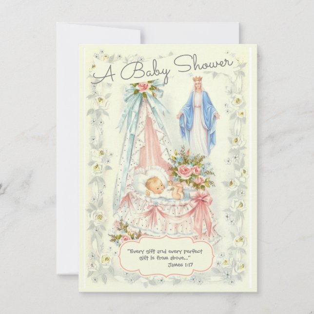 Catholic Religious Vintage Baby Girl Shower Invitation (Front)