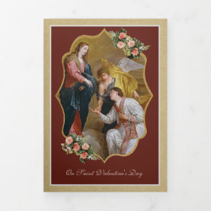 Catholic Religious Vintage St. Valentine Prayer  Tri-Fold Holiday Card